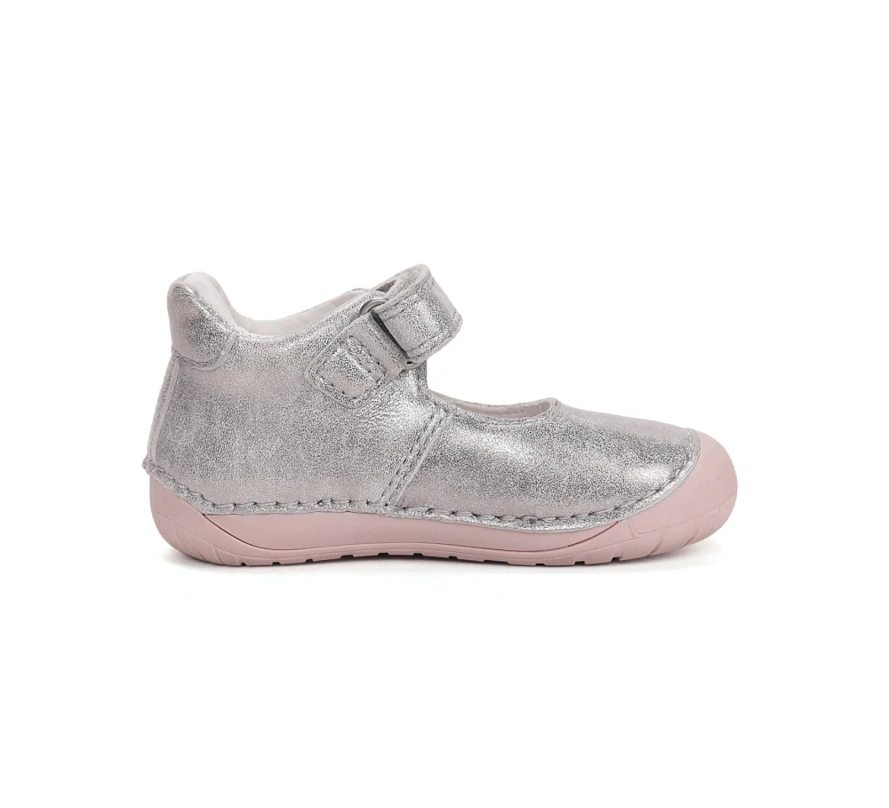 D.D. Step Dětské barefoot kožené baleríny, stříbrná