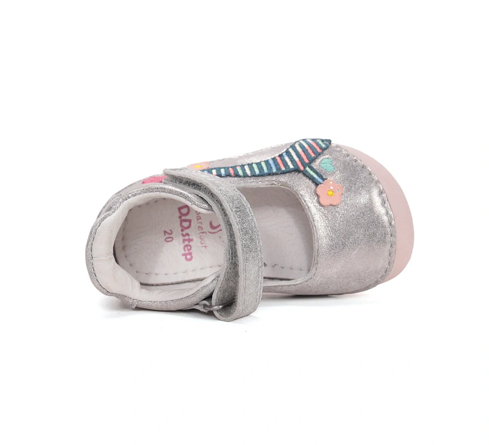 D.D. Step Dětské barefoot kožené baleríny, stříbrná