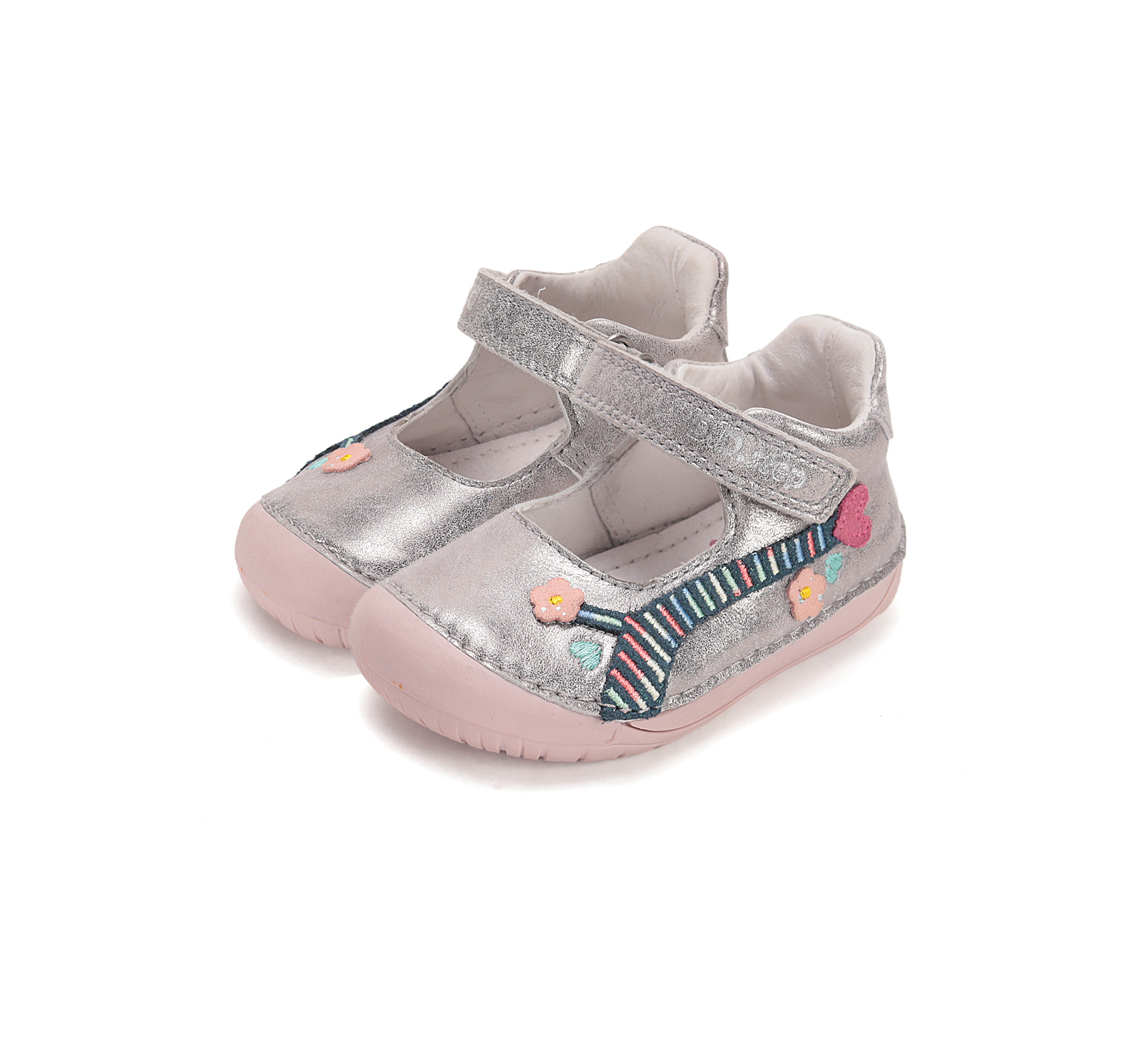 D.D. Step Dětské barefoot kožené baleríny, stříbrná