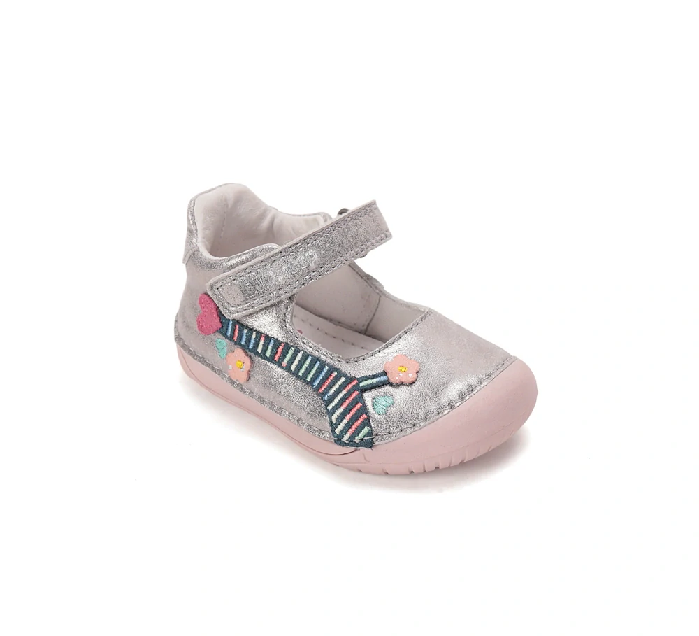 D.D. Step Dětské barefoot kožené baleríny, stříbrná